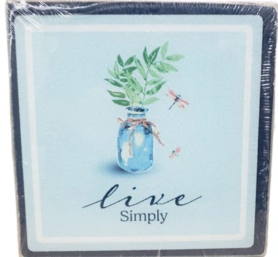 Glass Cutting Board / Trivet, 8"x8" Square, LEAVES & DRAGONFLIES,LIVE SIMPLY, GR - Image 1 of 4