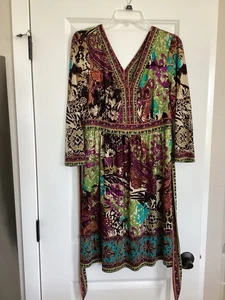 ECI New York Stretchkleid mehrfarbig V-Ausschnitt 3/4 Arm Damen Gr. L Boho - Bild 1 von 6