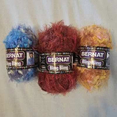 Lot 3 Skeins Bernat Bling Bling Bulky #5 Eyelash Boucle Yarn Nylon Discontinued - Image 1 of 4