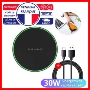 Chargeur sans Fil Induction QI Rapide 30W Pad Universel iPhone Samsung Huawei - Photo 1/7