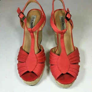 Steve Madden Radley Open Toe Espadrille Wedge Sandals Size 7.5 Coral - Picture 1 of 6