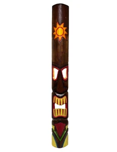 SUN TIKI MASK 5 Ft Tall WELCOME HOME Bar Hand Carved Island Decor WALL ART - Picture 1 of 1