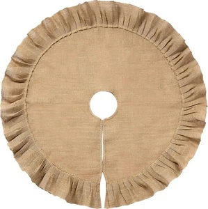 31" Linen Burlap Christmas Tree Skirt Round Holiday Decor for Indoor Outdoor - Picture 1 of 6