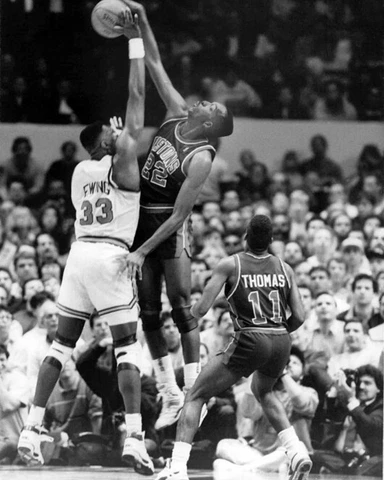 Detroit Pistons JOHN SALLEY blocks Patrick Ewing Glossy 8x10 Photo Print Poster Cover