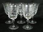VTG Possibly Webb 5 Crystal CUT Etched GLASS FLORAL Daisy Wine Glasses 6"