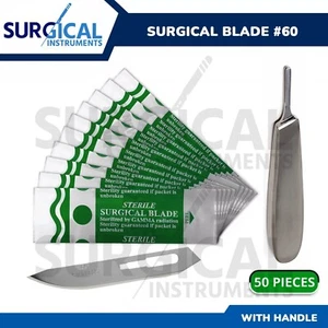 50 Sterile Scalpel Blade #60 Autopsy Post Mortem Surgical with Free BP Handle #8 - Picture 1 of 5