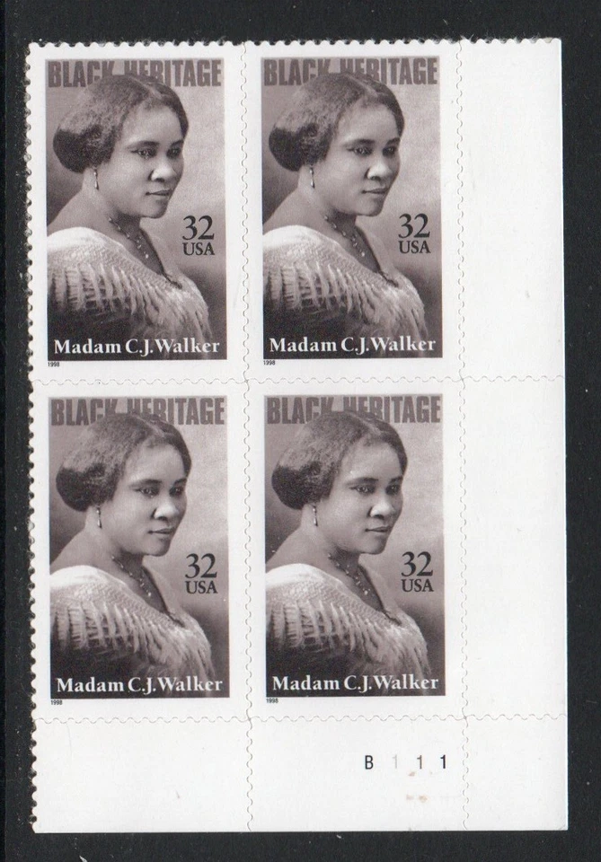 ALLY'S STAMPS US Plate Block Scott #3181 32c Madam C.J. Walker [4] MNH [STK] - Image 1 of 1