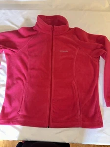 Columbia Women's Fleece Jacket Plus Size 1X Hot Pink Full Zip Pockets Mock Neck - Picture 1 of 14