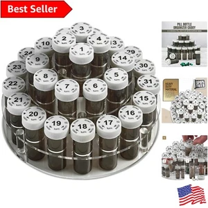 Compact Monthly Pill Bottle Organizer - 31 Numbered Bottles, Child-Proof Lids - Picture 1 of 11