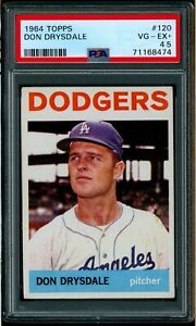 1964 Topps #120 Don Drysdale LA Dodgers, HOF Baseball PSA 4.5 EX - Graded 2023