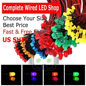 1.8mm 3mm 5mm 10 Pre Wired LED Cabled DC9-12V Diffused Lights Emitting Diodes - Picture 1 of 18