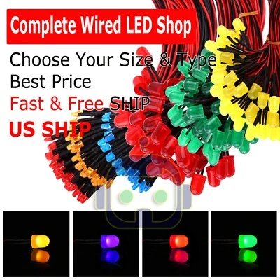 MINIDUINO 1.8mm 3mm 5mm 10 Pre Wired LED Cabled DC9-12V Diffused Lights Emitting Diodes