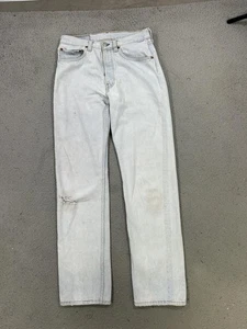 Vintage Levis 501 Jeans Womens 27x30 Light Wash Distressed Made USA 90s Denim - Picture 1 of 21