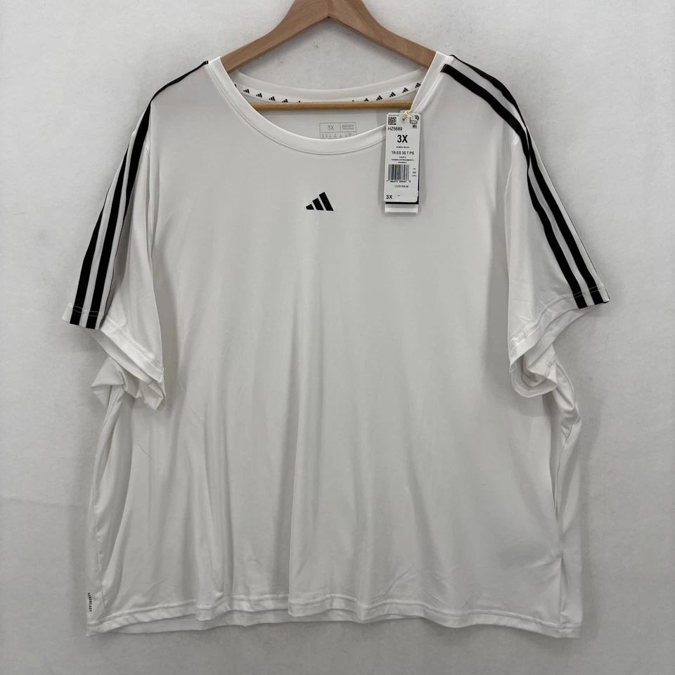 Adidas Women's T-Shirt White/Black Aeroready Cotton Blend 3X