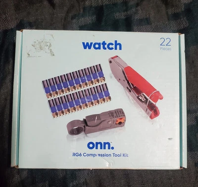 Kit de herramientas de compresión ONN RG6: crimpadora, pelacables coaxiales rotativos y conectores F Foto 1 de 3