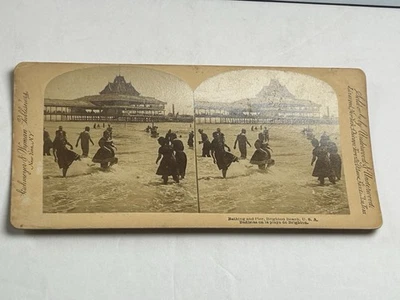 Foto Stereoview Brighton Beach NY baño y muelle Foto 1 de 4