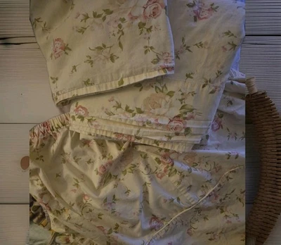 Rachel Ashwell Simply Shabby Chic Juego DOBLE Amarillo Pálido Rosa y Verde Flora l Foto 1 de 4