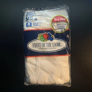 VTG Fruit of the Loom Underwear Mens Medium 34-36 White Briefs 3 Pack 1992 USA - Picture 1 of 9