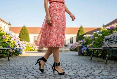 Sandalias de tacón medio de gamuza de cuero negro Antonio Melani "Lillia" para mujer - talla 8M Foto 1 de 4