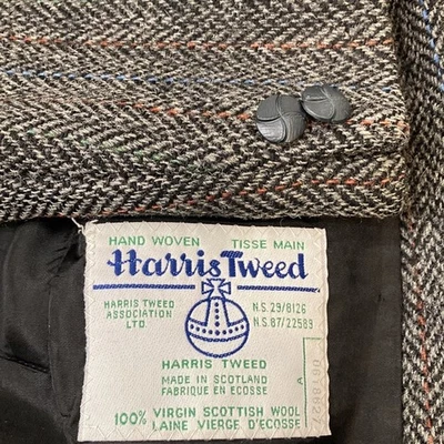 Vintage Harris Tweed Sport Coat Mens 46T Grey Wool Herringbone Orange Stripe Foto 1 de 4