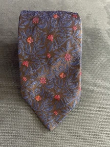 Thomas Pink Brown Floral Necktie with Blue and Red Embroidered Pattern - Picture 1 of 4