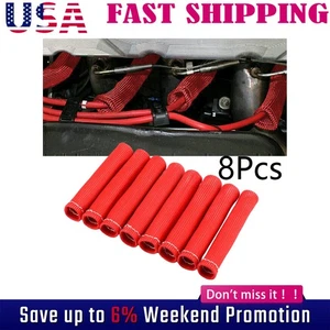 8Pcs Spark Plug Wire Boots Heat Shield Protector Sleeve 2500 Degree 6 Inch Red - Picture 1 of 16