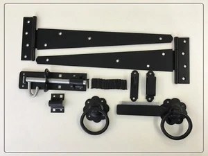 Tee Hinge 12"  RING LATCH BRENTON LOCK Wooden Gate Fitting Kit Garden Gate Black - Picture 1 of 1