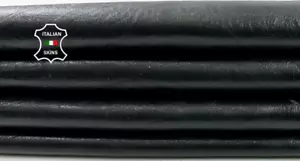 BLACK CRINKLED COATED SEMI SHINY Thick Italian Lamb Leather 7sqf 1.1mm #C3954 - Picture 1 of 7
