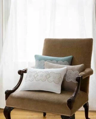 Sferra NORRIO Decorative Beaded Pillow 12 X 18" SNOW (WHITE) 100% Linen - NEW! - Image 1 of 2