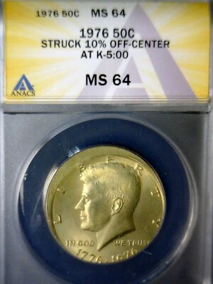 1976 ERROR ANACS MS64 Off Center BICENTENNIAL Kennedy Half Dollar CH BU Coin  NR - Image 1 of 4