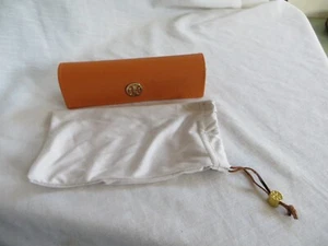 Tory Burch Eyeglass Case Orange T Logo + Drawstring Microfiber Cloth Bag Pouch - Picture 1 of 14