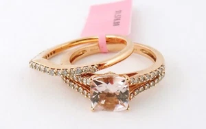 14K Rose Gold Morganite Diamond Engagement Bridal Ring Set, Sz:7.25 R:$1,570 NWT - Picture 1 of 9