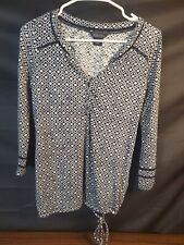 Lucky Brand Womens Blouse Size XS Blue Paisley Tie Front V-Neck Long Sleeve