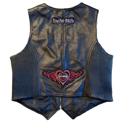 Винтажный Expert Performance Gear Кожаный Жилет Байкер Большой Harley Нашивка Psycho - Изображение 1 из 4