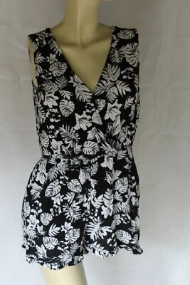 TALLA 10 BARDOT BLANCO Y NEGRO FLORAL SIN MANGAS SIN MANGAS MONO CORTO MAMELUCO ☎️ Foto 1 de 4