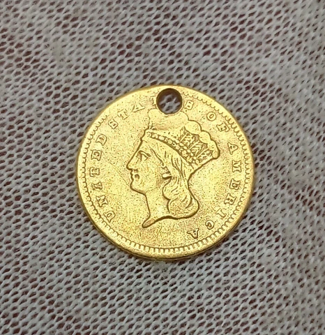 1856 Type 3 Gold Dollar - Large Indian Head - US $1 90% Gold Coin - Ex-Jewelry Cover