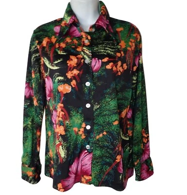 Andrew St John Vtg 1960s Artsy Color Splash Floral Long Sleeve Casual Shirt Sz L - Image 1 of 4