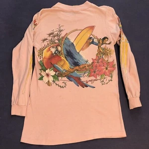 1980s World Class Surfing Shirt Small Pink Stained Hawaiian Longsleeve Vintage - Picture 1 of 13