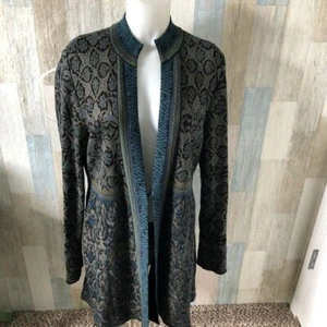 PERUVIAN CONNECTION Duster Boho Strickjacke Damen Größe L Pima Baumwolle Blumen Fee - Bild 1 von 11