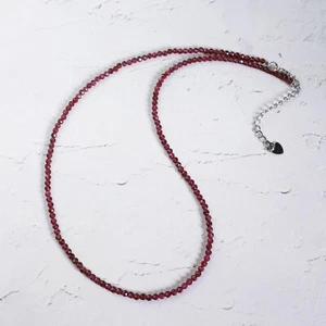 Garnet Delicate Stone Beads Necklace Garnet Burgundy Crystal Dainty Choker - Picture 1 of 9
