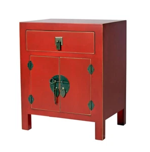 China Night Console Red Nightstand Chinese Wedding Cabinet Bedside Table - Picture 1 of 5