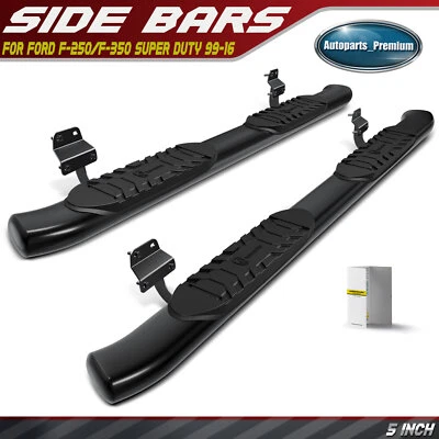 Barras de peldaños laterales ovaladas de acero negro de 5"" para Ford F-250/F-350 Super Duty 99-16 Foto 1 de 4