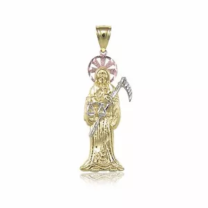 10K massive Gelbgold grimmige Sensensensensensensensense Anhänger - Heiliger Tod Santa Muerte Halskette - Bild 1 von 3