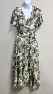 KATE and LILY Green Toile Floral High Low Chiffon Meadow Cascading Dress Sz 10P - Picture 1 of 16