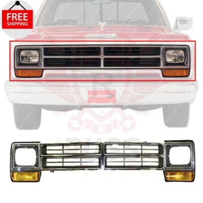 New Front Grille And Headlight Door 3pc Fits 1986-1990 Dodge D150 D250 D350 Foto 1 de 4