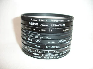 Lot of 10 72mm lens filter UV, skylight , one ND1000 - AS IS filters - Picture 1 of 5