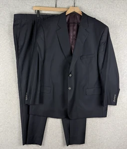 Jack Victor Suit Mens 50 PS Black Pants 49x28 Pleated Rochester Wool Blend - Picture 1 of 22