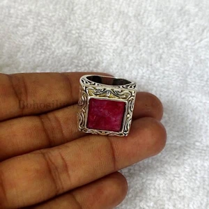 Pink Ruby 925 Sterling Silver Ottoman Handmade Signet Mens Rings Jewelry #343 - Picture 1 of 6