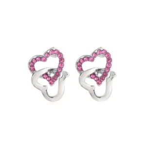 Pendientes de tachuelas de plata Charles William piedras rosas corazón encadenado amor stock del Reino Unido - Imagen 1 de 3
