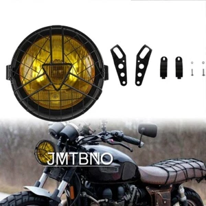 Faro redondo retro para motocicleta de 6,5" con soporte + rejilla amarilla inclinadas para Harley - Imagen 1 de 10